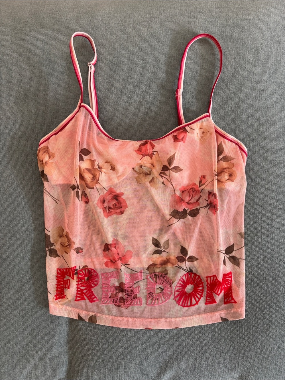 (3/$30) Pink Floral Mesh Cami Top - Small
